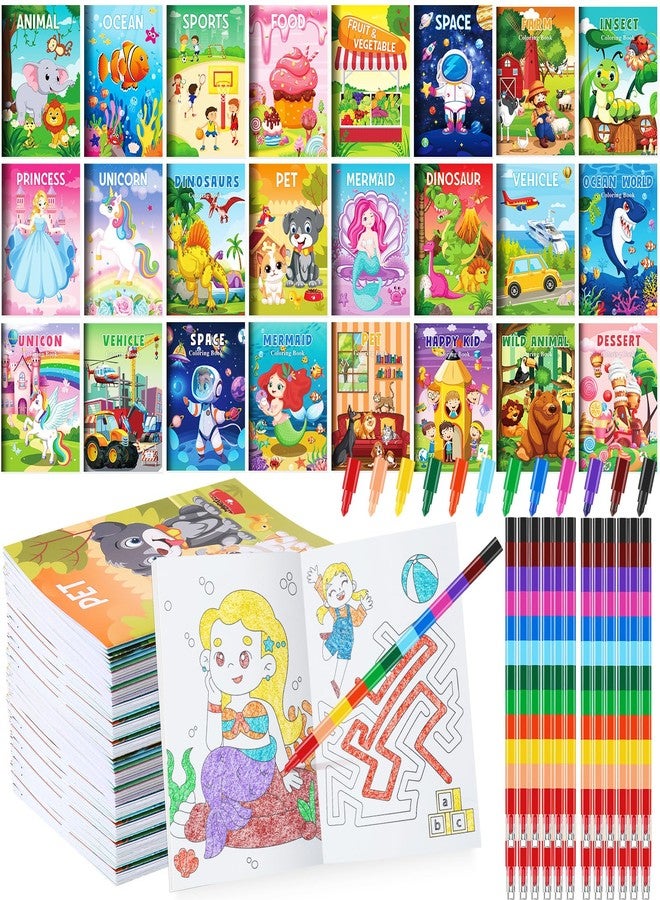 BenLouis Coloring Books for Kids With Stacking Crayons Set Mini Coloring Books Bulk for Ages 4-8-12 Small Activity Books for Birthday Party Gifts Goodie Bags Stuffers Travel（24+24Pcs Assorted） - Image 1